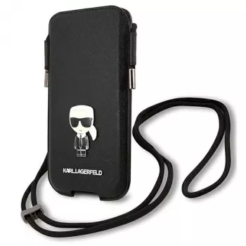 Husă rigidă Karl Lagerfeld Saffiano Ikonik pentru Apple iPhone 12 Pro Max, neagră