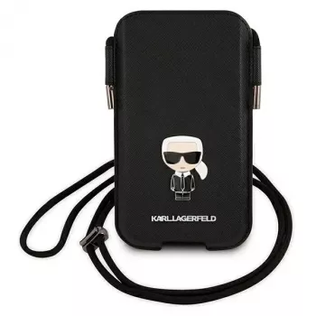 Husă rigidă Karl Lagerfeld Saffiano Ikonik pentru Apple iPhone 12 Pro Max, neagră