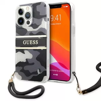 Husă rigidă Guess GUHCP13LKCABBK pentru iPhone 13 Pro / 13 6,1 inch Black Camo Strap Collection