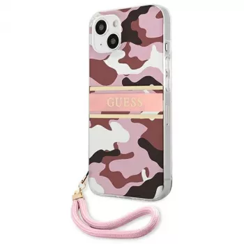Husă rigidă Guess GUHCP13MKCABPI pentru iPhone 13 / 14 / 15 6,1 inch Pink Camo Strap Collection