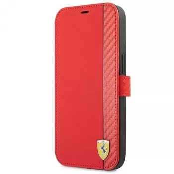 Ferrari FESAXFLBKP13SRE On Track Carbon Stripe husă tip book pentru iPhone 13 mini, roșu