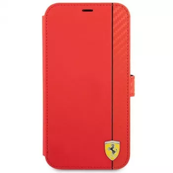 Ferrari FESAXFLBKP13SRE On Track Carbon Stripe husă tip book pentru iPhone 13 mini, roșu