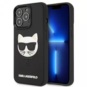 Husă rigidă Karl Lagerfeld KLHCP13LCH3DBK 3D Rubber Choupette pentru iPhone 13 Pro / 13 6,1 inch, neagră
