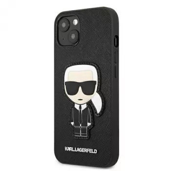 Husă rigidă Karl Lagerfeld KLHCP13SOKPK Saffiano Ikonik Karl Patch pentru iPhone 13 Mini 5,4 inch, neagră