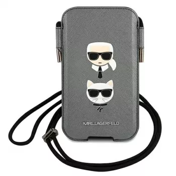 Husă rigidă Karl Lagerfeld Ikonik pentru Apple iPhone 12 Pro Max, gri, Saffiano PU, design Karl & Choupette Head