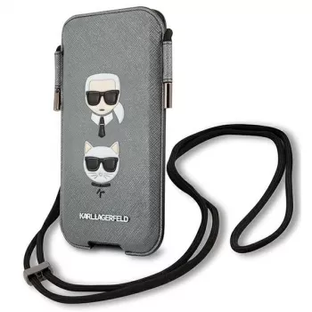 Husă rigidă Karl Lagerfeld Ikonik pentru Apple iPhone 12 Pro Max, gri, Saffiano PU, design Karl & Choupette Head