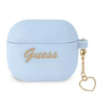 Guess GUA3LSCHSB husă din silicon Charm Heart Collection pentru AirPods 3, albastru