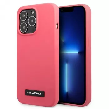 Husă rigidă din silicon cu placă Karl Lagerfeld pentru iPhone 13 Pro Max 6,7 inch, fucsia