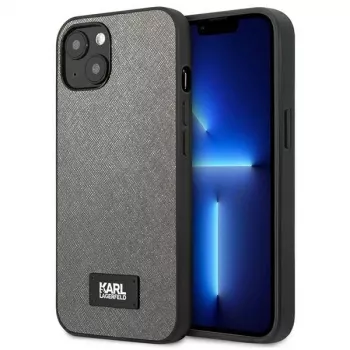 Husă rigidă Saffiano Plaque Karl Lagerfeld pentru Apple iPhone 13 Mini 5,4 inch, argintie