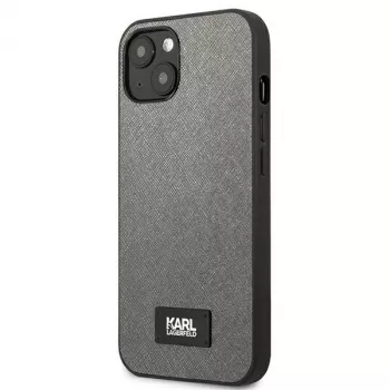 Husă rigidă Saffiano Plaque Karl Lagerfeld pentru Apple iPhone 13 Mini 5,4 inch, argintie