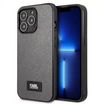 Husă rigidă Saffiano Plaque Karl Lagerfeld KLHCP13LSFMP2DG pentru iPhone 13 Pro / 13 6,1 inch, argintie