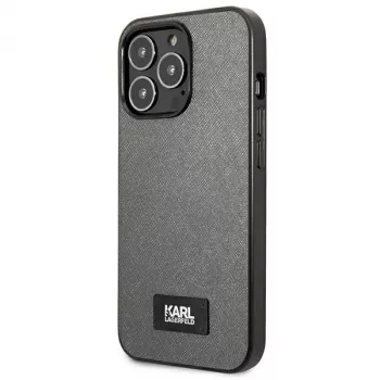 Husă rigidă Saffiano Plaque Karl Lagerfeld KLHCP13LSFMP2DG pentru iPhone 13 Pro / 13 6,1 inch, argintie