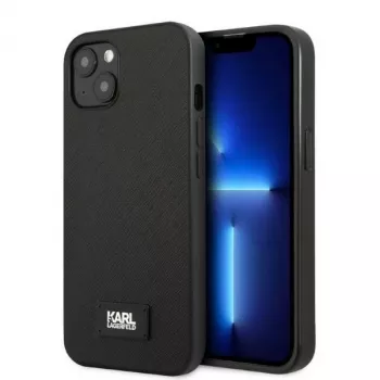 Karl Lagerfeld KLHCP13SSFMP2K carcasă rigidă Saffiano cu plachetă pentru iPhone 13 mini, negru