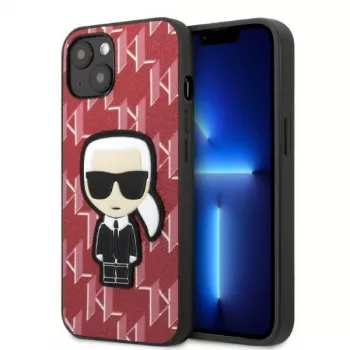 Husă rigidă Karl Lagerfeld KLHCP13SPMNIKPI pentru Apple iPhone 13 mini 5,4 inch, roșie, Monogram Ikonik Patch