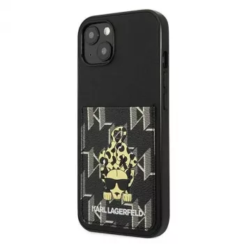 Husă rigidă cu suport pentru carduri Karlimals Karl Lagerfeld KF001284 pentru iPhone 13/14/15 6,1 inch, neagră