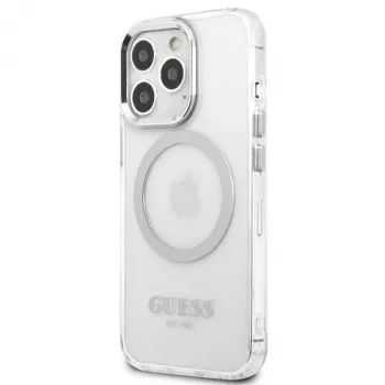 Husă rigidă MagSafe Metal Outline Guess GUHMP13LHTRMS pentru iPhone 13 Pro / iPhone 13 6,1 inch, argintie