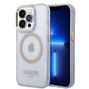 Husă rigidă translucidă Guess Gold Outline pentru Apple iPhone 14 Pro 6,1 inch, mov