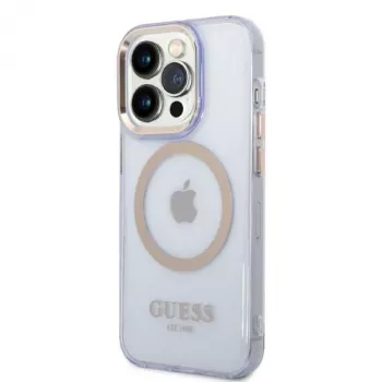 Husă rigidă translucidă Guess Gold Outline pentru Apple iPhone 14 Pro 6,1 inch, mov