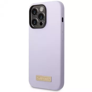 Husă rigidă din silicon cu placă logo Guess GUHMP14LSBPLU mov, compatibilă MagSafe, pentru Apple iPhone 14 Pro 6,1 inch