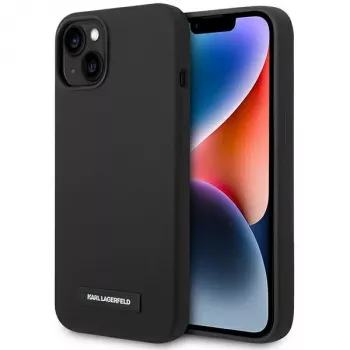 Husă rigidă din silicon cu plăcuță MagSafe Karl Lagerfeld KLHMP14MSLMP1K neagră pentru iPhone 14 Plus / 15 Plus 6,7 inch