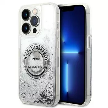 Husă rigidă Liquid Glitter Karl Lagerfeld KLHCP14XLCRSGRS argintie pentru Apple iPhone 14 Pro Max 6,7 inch
