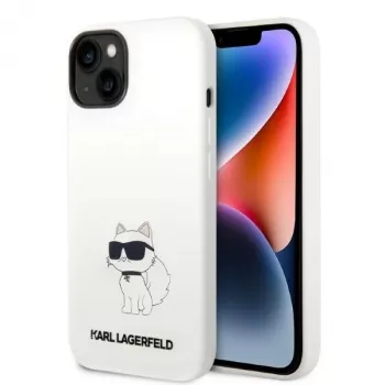 Husă rigidă din silicon MagSafe Choupette Karl Lagerfeld KLHMP14MSNCHBCH albă pentru iPhone 14 Plus / 15 Plus 6,7 inch