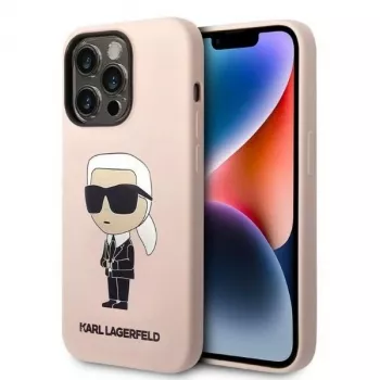 Husă rigidă Karl Lagerfeld KLHCP14XSNIKBCP Ikonik Silicone pentru iPhone 14 Pro Max 6,7 inch roz