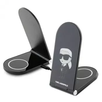 Încărcător wireless pliabil 2-în-1 Karl Lagerfeld 15W negru Ikonik MagSafe