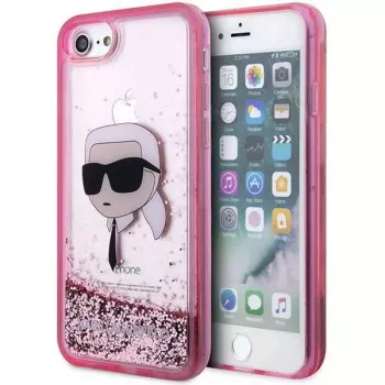Husă rigidă cu sclipici Karl Head Karl Lagerfeld KLHCI8LNKHCP pentru iPhone 7/8/SE 2020/SE 2022, roz