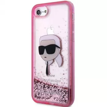 Husă rigidă cu sclipici Karl Head Karl Lagerfeld KLHCI8LNKHCP pentru iPhone 7/8/SE 2020/SE 2022, roz