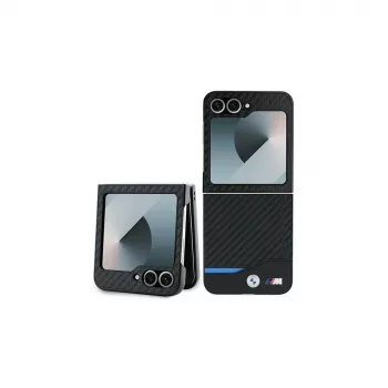 Husă rigidă BMW Carbon Blue Line pentru Samsung Galaxy Z Flip6 / Z Flip7 FE neagră