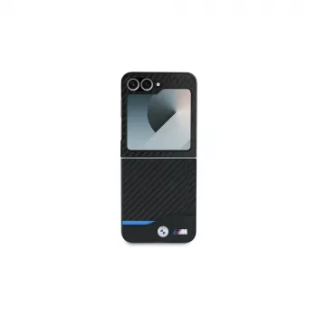 Husă rigidă BMW Carbon Blue Line pentru Samsung Galaxy Z Flip6 / Z Flip7 FE neagră