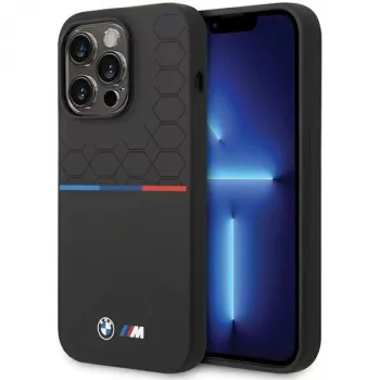 Husă din silicon BMW M Collection pentru Apple iPhone 15 Pro Max 6,7 inch, cu model, neagră