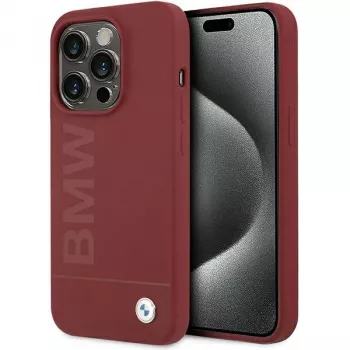 Husă rigidă din silicon BMW M Collection cu MagSafe pentru Apple iPhone 15 Pro 6,1 inch, roșie, Big Logo