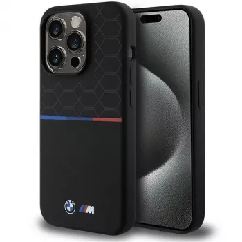 Husă rigidă din silicon BMW M Silicone Pattern MagSafe pentru Apple iPhone 15 Pro 6,1 inch, neagră
