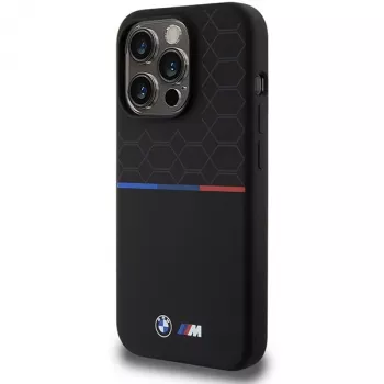 Husă rigidă din silicon BMW M Silicone Pattern MagSafe pentru Apple iPhone 15 Pro 6,1 inch, neagră