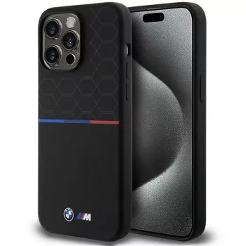 Husă rigidă din silicon BMW M Silicone Pattern MagSafe pentru iPhone 15 Pro Max 6,7 inch, neagră