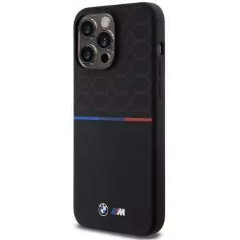 Husă rigidă din silicon BMW M Silicone Pattern MagSafe pentru iPhone 15 Pro Max 6,7 inch, neagră