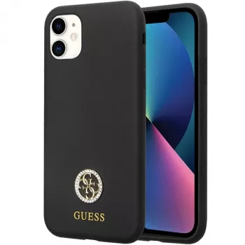 Husă rigidă din silicon Guess GUHCN614DGPK Logo Strass 4G pentru Apple iPhone 11 / Xr 6,1 inch, neagră