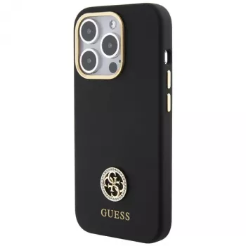 Husă rigidă din silicon Guess GUHCP15XM4DGPK Logo Strass 4G pentru Apple iPhone 15 Pro Max 6,7 inch, neagră