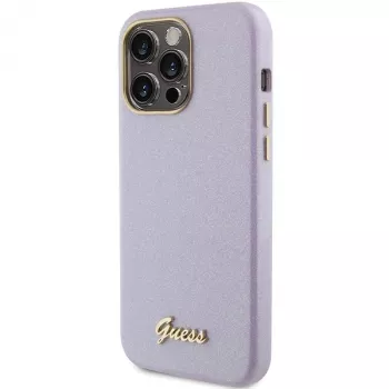 Husă rigidă Guess GUHCP15LPGMCSL Glitter Glossy Script pentru iPhone 15 Pro 6,1 inch, liliachiu