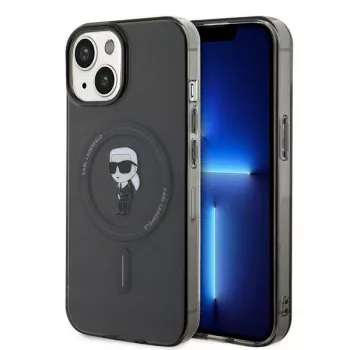 Husă rigidă Karl Lagerfeld Ikonik MagSafe pentru iPhone 13/14/15 6,1 inch neagră