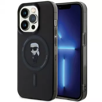 Husă rigidă Karl Lagerfeld Ikonik MagSafe pentru iPhone 14 Pro 6,1 inch neagră