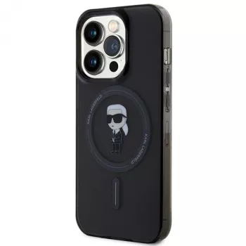 Husă rigidă Karl Lagerfeld Ikonik MagSafe pentru iPhone 14 Pro 6,1 inch neagră