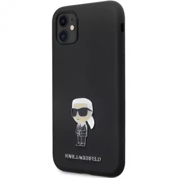 Husă din silicon Karl Lagerfeld Ikonik Metal Pin pentru Apple iPhone 11 / iPhone XR 6,1 inch, neagră