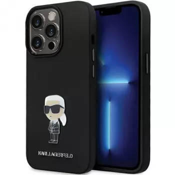 Husă din silicon Karl Lagerfeld KLHCP13LSMHKNPK Ikonik Metal Pin pentru iPhone 13 Pro / 13 6.1, neagră