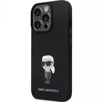 Husă din silicon Karl Lagerfeld KLHCP13LSMHKNPK Ikonik Metal Pin pentru iPhone 13 Pro / 13 6.1, neagră