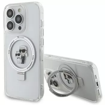Husă rigidă Karl Lagerfeld KLHMP13XHMRSKCH cu suport inelar pentru iPhone 13 Pro Max 6,7 inch, albă, Karl & Choupette, MagSafe