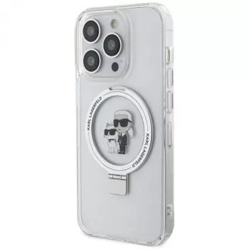 Husă rigidă Karl Lagerfeld KLHMP13XHMRSKCH cu suport inelar pentru iPhone 13 Pro Max 6,7 inch, albă, Karl & Choupette, MagSafe