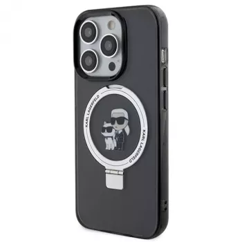 Husă rigidă cu inel Karl Lagerfeld KLHMP15XHMRSKCK pentru iPhone 15 Pro Max 6,7 inch, neagră, Karl & Choupette, MagSafe
